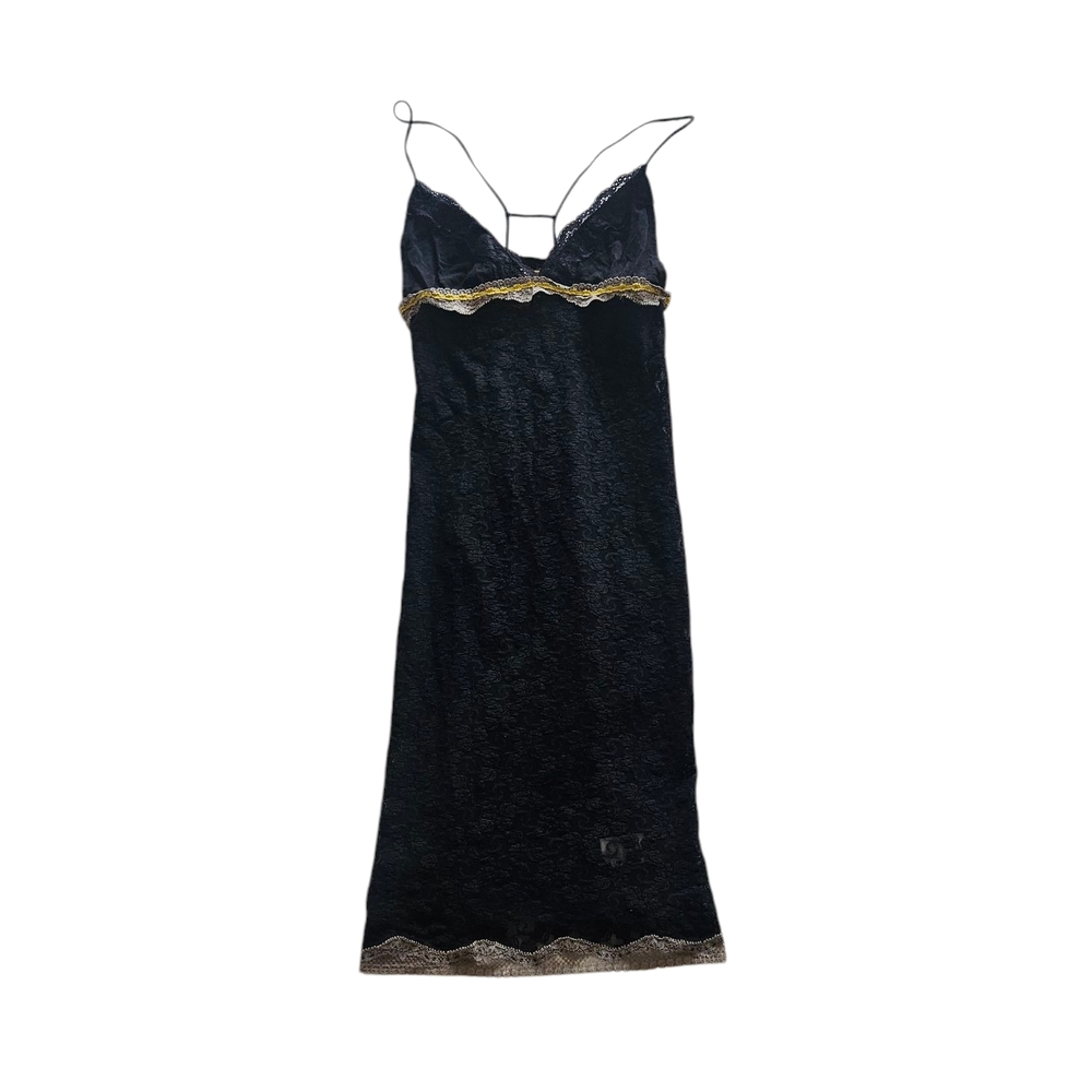Elegant Black and Gold Lace Slip Dress